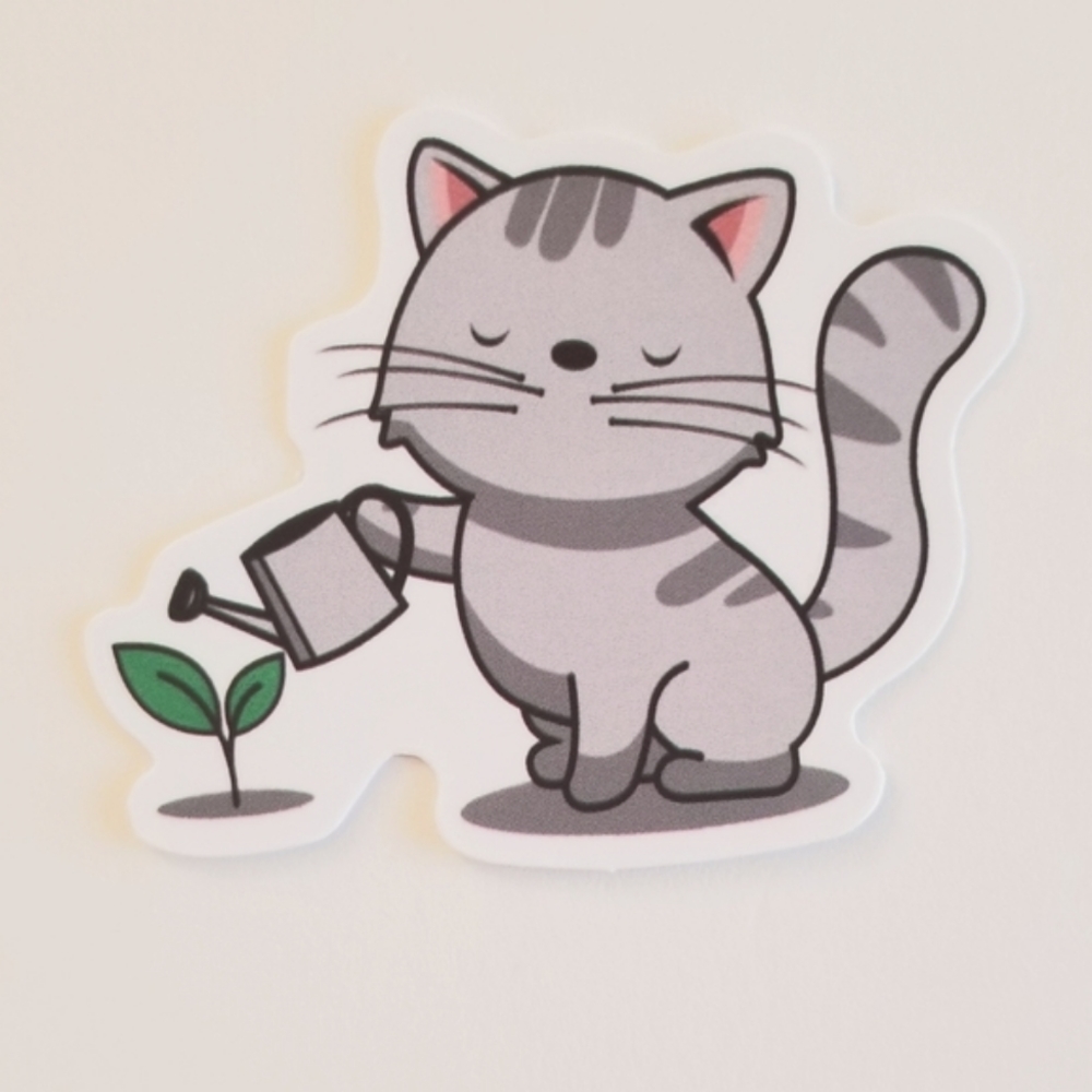 10/$10 Cute Cat Watering Plant Sticker